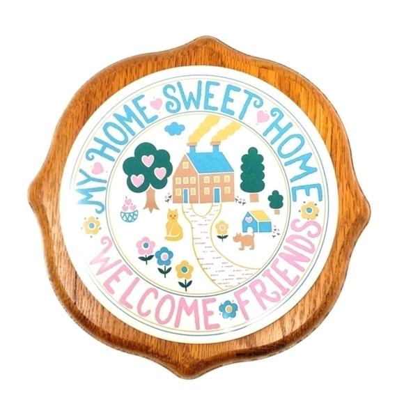 Vintage Tile Wall Hanging Plaque My Home Sweet Home Welcome Friends Decor Wooden - Picture 1 of 9